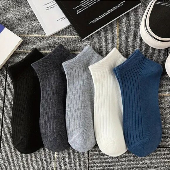 5pk ribbed ankle socks solid color neutral color breathable fabric - Picture 3 of 4